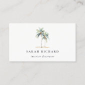 熱帯沿岸のヤシの木の水色ブルーグリーン 名刺 (正面)