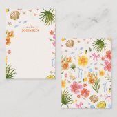 熱帯沿岸の手描き花と貝殻名 ノートカード (正面/裏面)