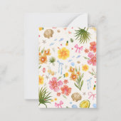 熱帯沿岸の手描き花と貝殻名 ノートカード (裏面)