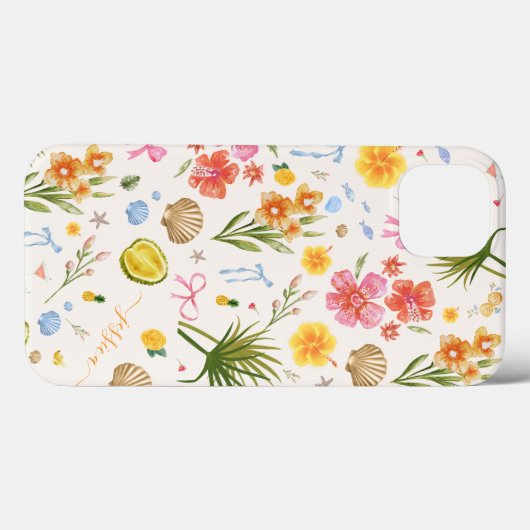熱帯沿岸の手描き花と貝殻名 Case-Mate iPhoneケース (裏面 (横))