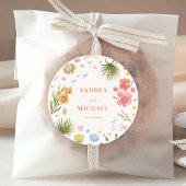 熱帯沿岸の手描き花の貝殻結婚の ラウンドシール