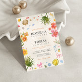 熱帯沿岸の手描き花の貝殻結婚の 招待状