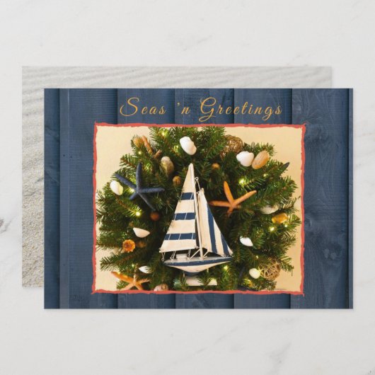 熱帯沿岸の海'nグリーティングクリスマス シーズンカード (正面/裏面)