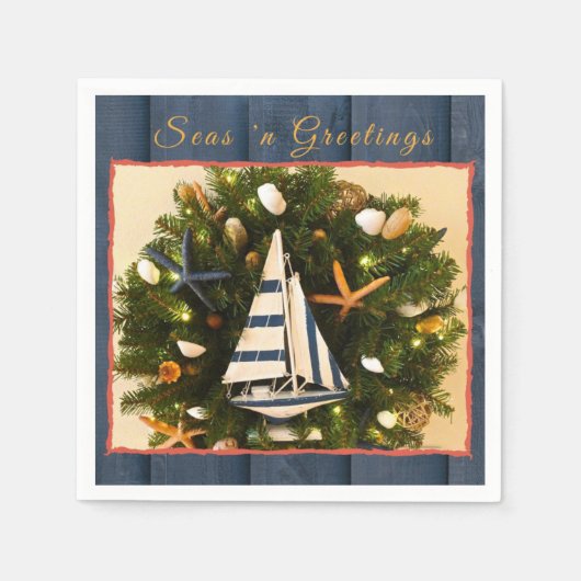 熱帯沿岸の海'nグリーティングクリスマス スタンダードカクテルナプキン (正面)
