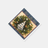 熱帯沿岸の海'nグリーティングクリスマス スタンダードカクテルナプキン (角)