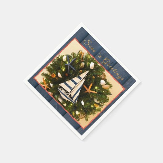 熱帯沿岸の海'nグリーティングクリスマス スタンダードカクテルナプキン (角)