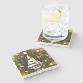 熱帯沿岸の「SEASとグリーティング」クリスマス ストーンコースター (横)