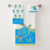 熱帯沿岸ウミガメターコイズ水彩 バスタオルセット (インサイチュ)