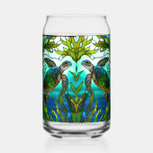 熱帯沿岸ウミガメティール（緑がかった色）ブルーグリーン ガラス缶 (正面)