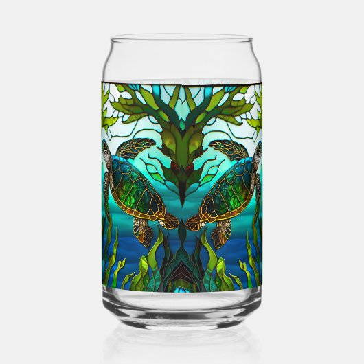 熱帯沿岸ウミガメティール（緑がかった色）ブルーグリーン ガラス缶 (右)