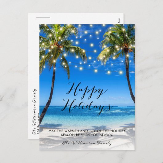 熱帯沿岸ビーチクリスマスホリデーカード シーズンポストカード (正面/裏面)