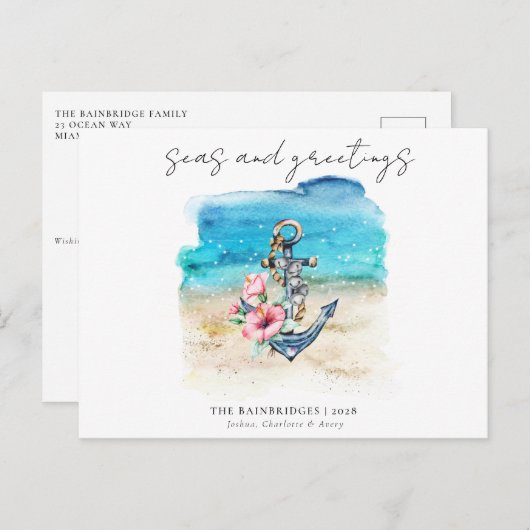 熱帯沿岸ビーチクリスマスホリデーカード 案内ポストカード (正面/裏面)