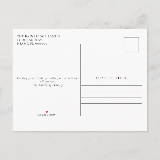 熱帯沿岸ビーチクリスマスホリデーカード 案内ポストカード (裏面)