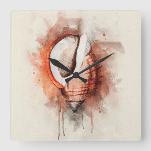 熱帯沿岸ビーチシーシェル水色 スクエア壁時計 (正面)