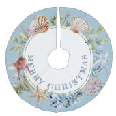 熱帯沿岸ビーチテーマブルーメリークリスマス フェイクリネンツリースカート (正面)