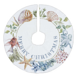 熱帯沿岸ビーチテーマメリークリスマス フェイクリネンツリースカート