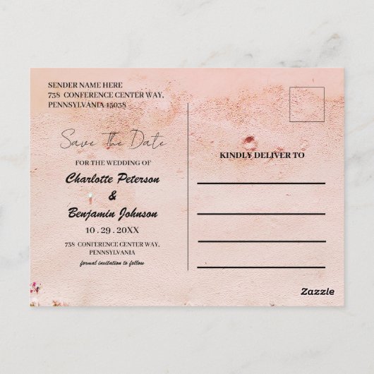 熱帯沿岸ビーチ海の結婚式の日付を保存 ポストカード (裏面)