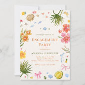 熱帯沿岸手描きシェル婚約パーティ 招待状 (正面)