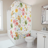 熱帯沿岸手描き花と貝殻 シャワーカーテン (インサイチュ)