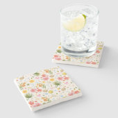 熱帯沿岸手描き花と貝殻 ストーンコースター (横)