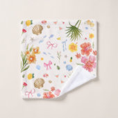 熱帯沿岸手描き花と貝殻 バスタオルセット (ウォッシュタオル)