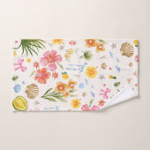 熱帯沿岸手描き花と貝殻 バスタオルセット (ハンドタオル)