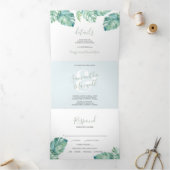 熱帯沿岸3倍結婚式招待状。 三つ折り招待状 (内部)