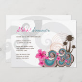 熱帯波のハイビスカスのハワイのルアウ(ハワイ式宴会)の夏のパーティー 招待状 (正面/裏面)