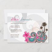 熱帯波のハイビスカスのハワイのルアウ(ハワイ式宴会)の夏のパーティー 招待状 (正面)