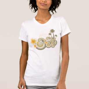 熱帯波のハイビスカスのビーチの夏のヤシの木 Tシャツ