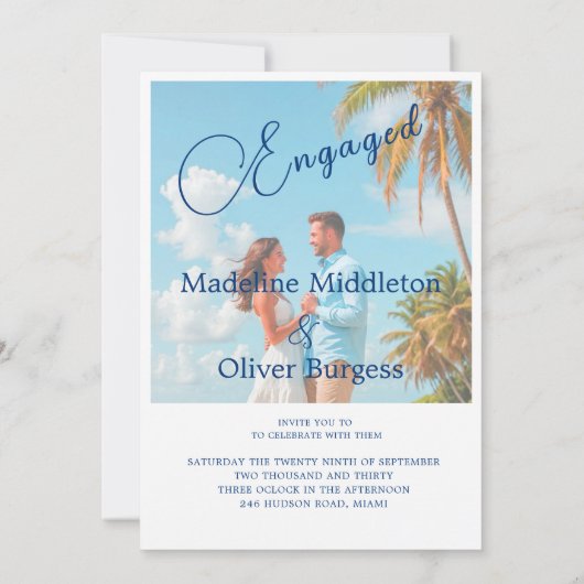 熱帯海の目的地の婚約写真 招待状 (裏面)
