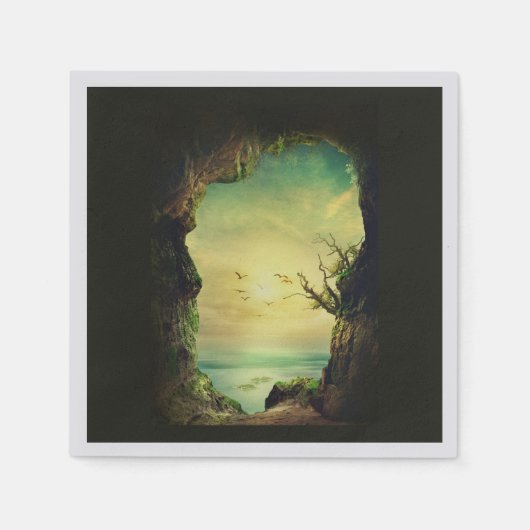 熱帯海を見下ろす洞窟の写真 スタンダードカクテルナプキン (正面)