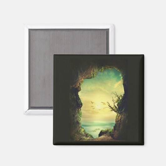 熱帯海を見下ろす洞窟の写真 マグネット (正面/裏面)