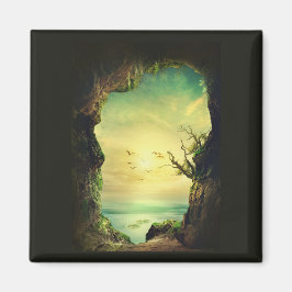 熱帯海を見下ろす洞窟の写真 マグネット