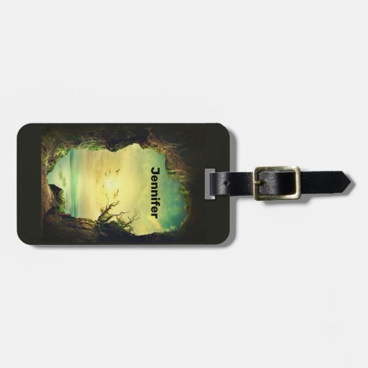 熱帯海を見下ろす洞窟の写真 ラゲッジタグ (正面横)