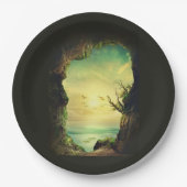 熱帯海を見下ろす洞窟の風光明媚な写真 ペーパープレート (正面)