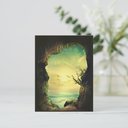 熱帯海を見下ろす洞窟の風光明媚な写真 ポストカード (スタンド正面)