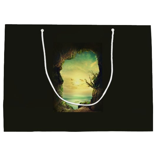 熱帯海を見下ろす洞窟の風光明媚な写真 ラージペーパーバッグ (裏面)