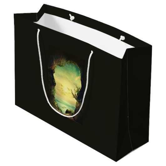 熱帯海を見下ろす洞窟の風光明媚な写真 ラージペーパーバッグ (裏面アングル)