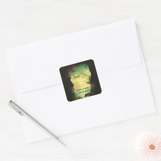 熱帯海を見下ろす洞窟イベントありがとう スクエアシール (封筒)