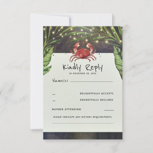 熱帯海カニ結婚式RSVP 出欠カード (正面)