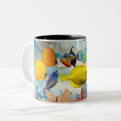 熱帯海カラフル魚コーラルリーフブルー海 ツートーンマグカップ (正面左)