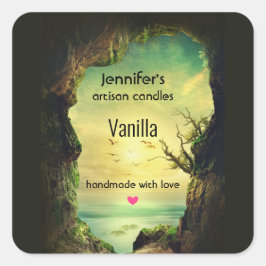 熱帯海キャンドルビジネスを見下ろす洞窟 スクエアシール