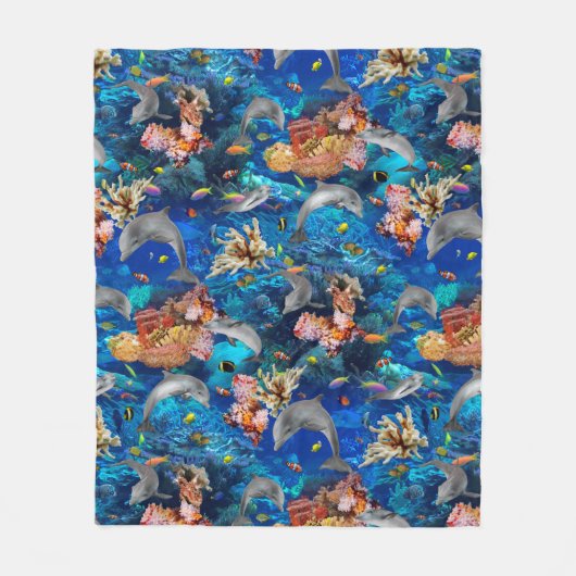 熱帯海グレードルフィンコーラルリーフ フリースブランケット (正面)