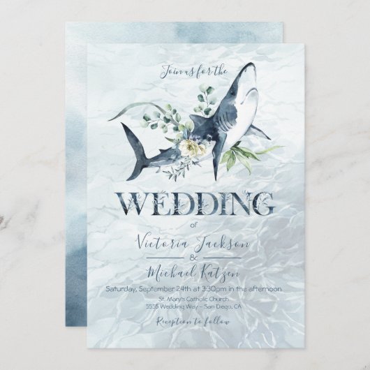 熱帯海サメ結婚式招待状 招待状 (正面/裏面)