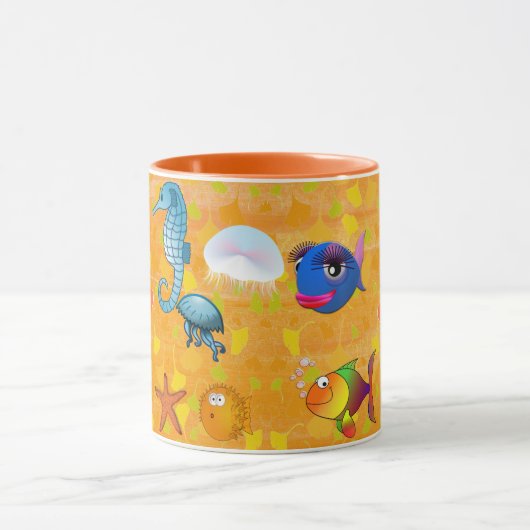 熱帯海サンゴ海海洋生物オレンジ マグカップ (中央)