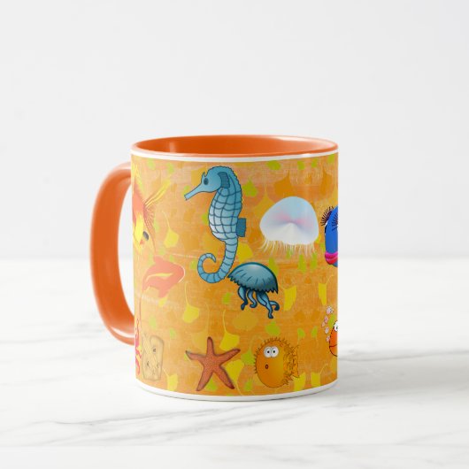 熱帯海サンゴ海海洋生物オレンジ マグカップ (正面左)