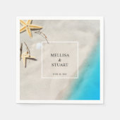 熱帯海サンドヒトデ夏ビーチ結婚式 スタンダードカクテルナプキン (正面)