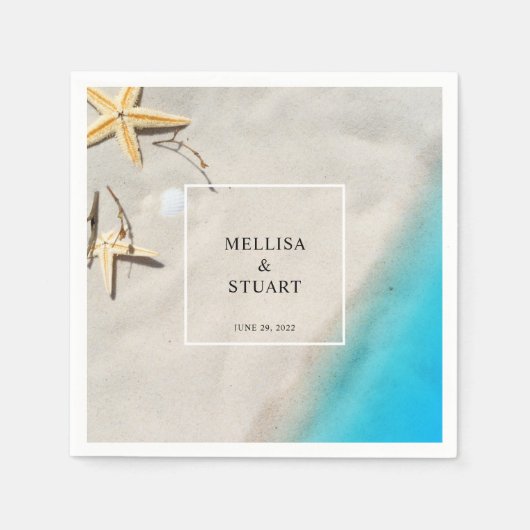 熱帯海サンドヒトデ夏ビーチ結婚式 スタンダードカクテルナプキン (正面)