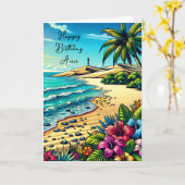熱帯海シーンハッピーバースデー パーソナライズされた カード (黄色い花)